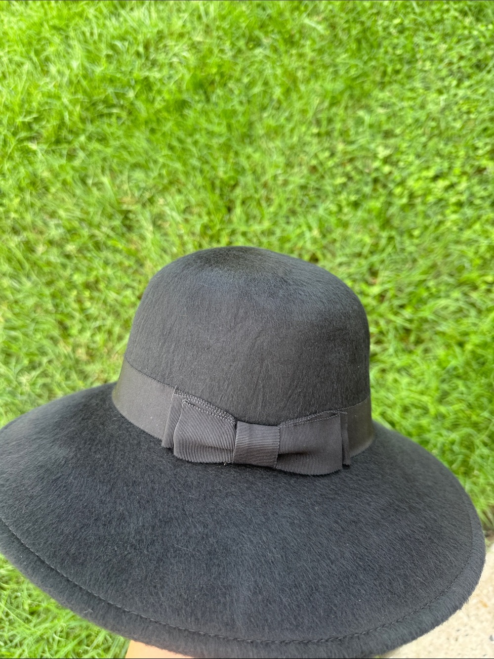 New Giovanni Black Wide-Brim Felt 100% Wool Hat with Ribbon Bow